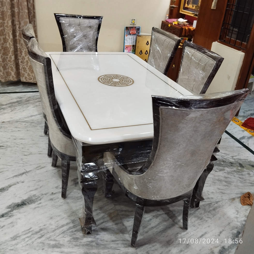 Dining Table and Chairs Set Onyx Stone with Inlay - Image 4