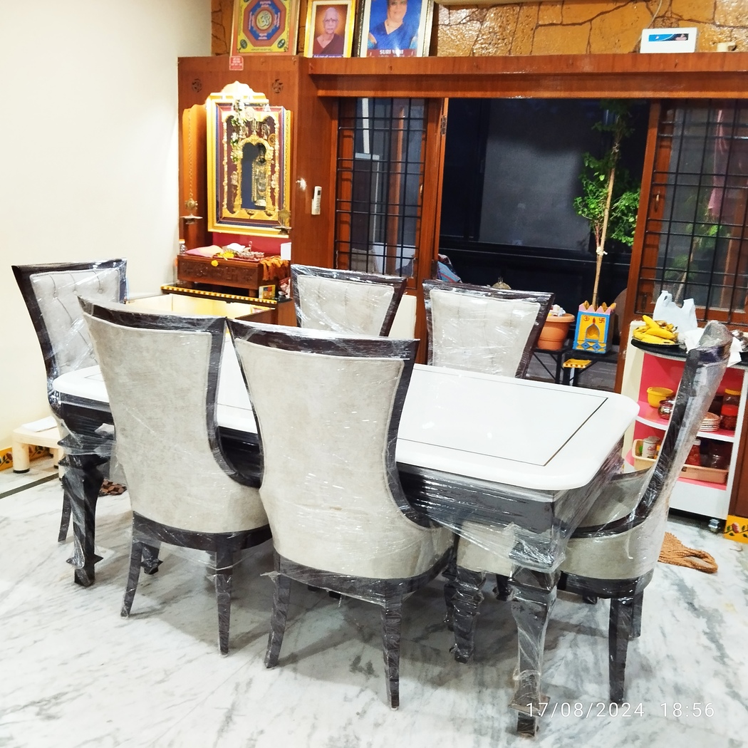 Dining Table and Chairs Set Onyx Stone with Inlay - Image 3