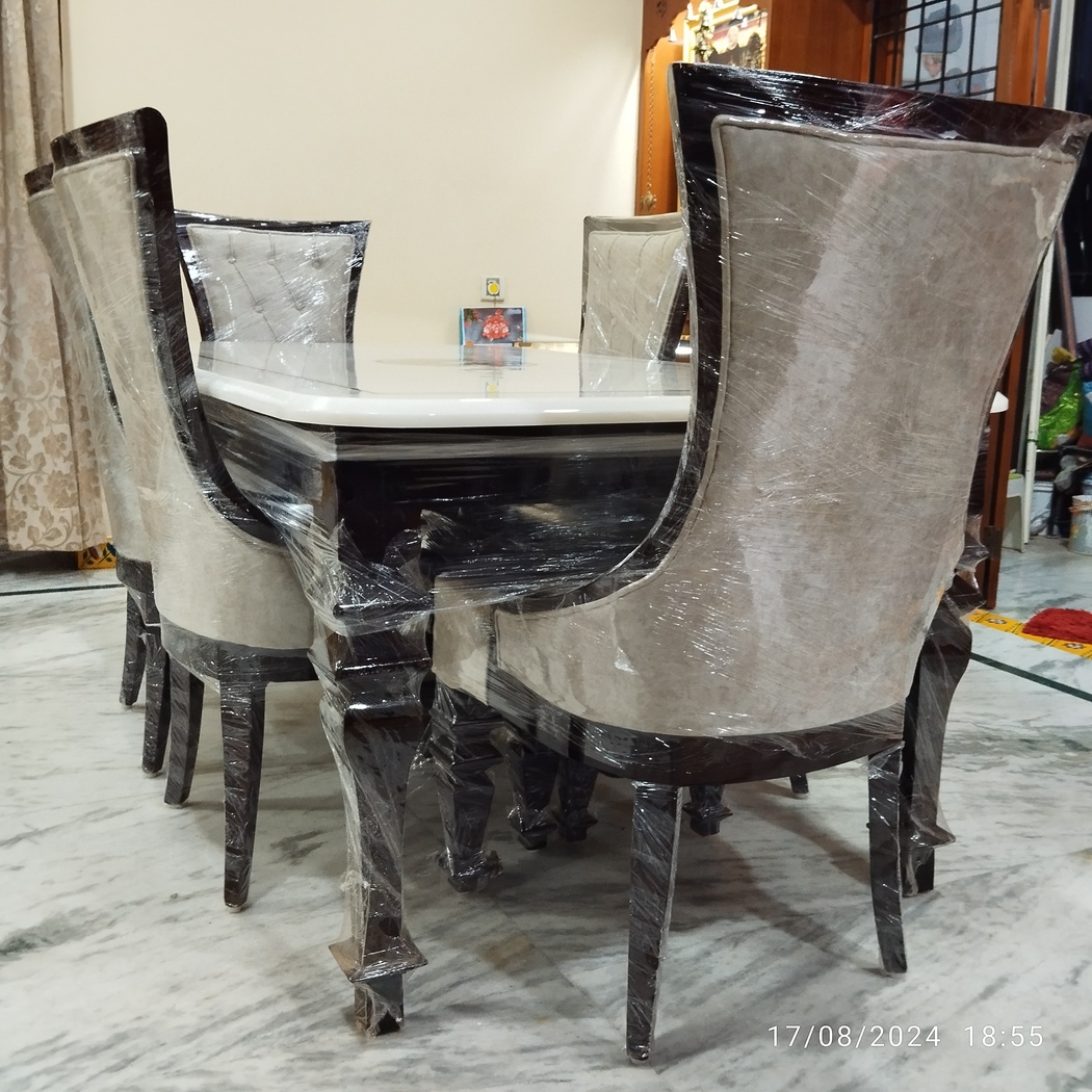 Dining Table and Chairs Set Onyx Stone with Inlay - Image 5